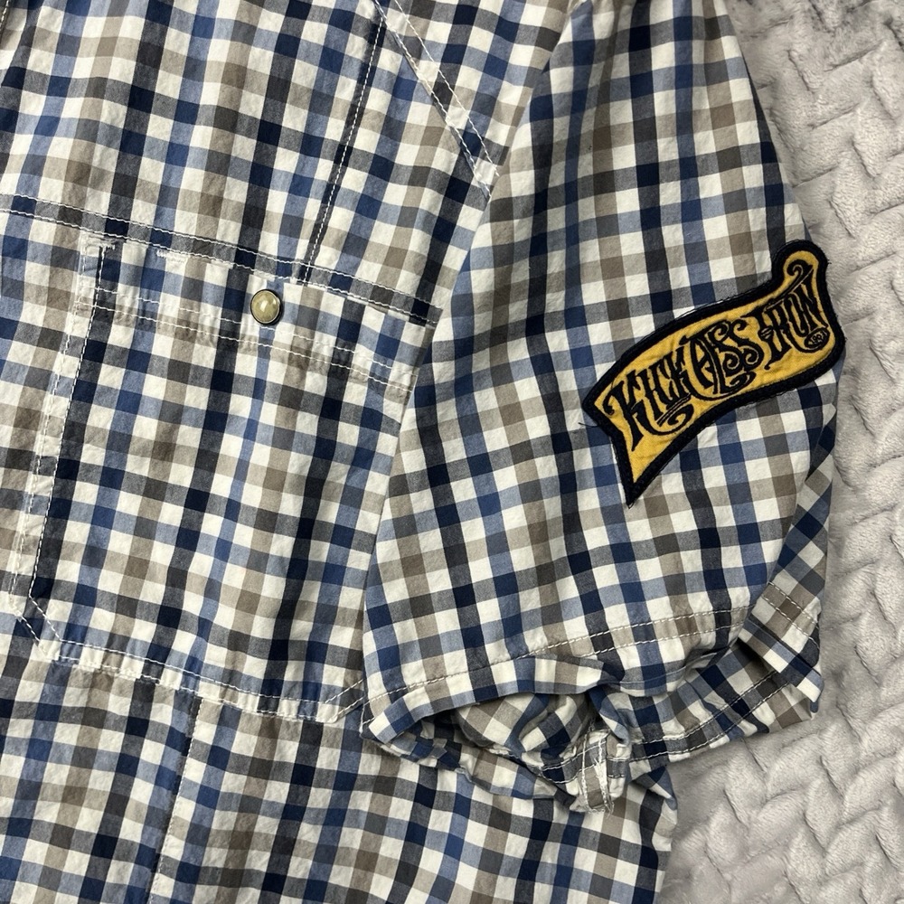 Harley Davidson Shirt Mens 3XL Pearl Snap Slim Check Skull Patches - Picture 4 of 12
